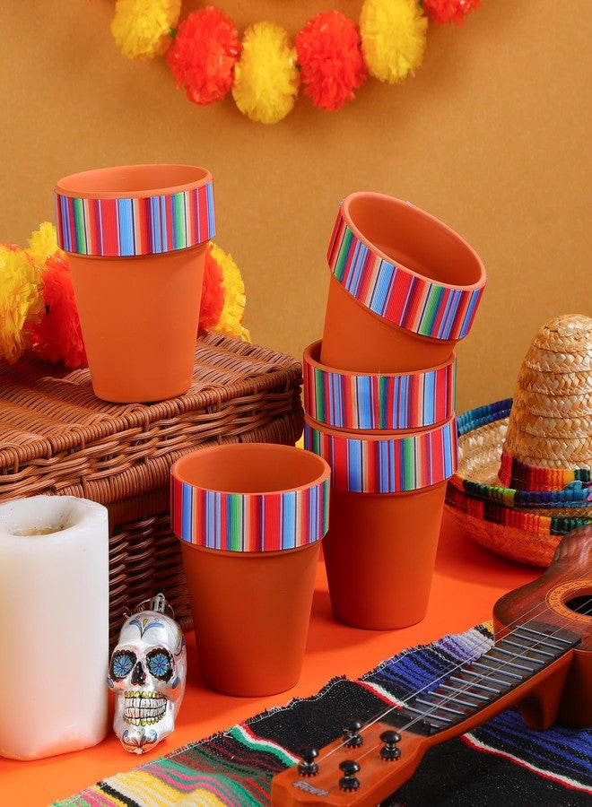 Reallnaive 9 Pcs Mexican Vase Table Decorations Fiesta Centerpieces 4 Inch Mexico Terracotta Clay Pot with Drainage Hole for Marigold Flower Craft Home Table Decoration (Mexican Stripes) - Image 3